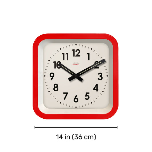 Big Railway Red Square Kitchen Wall Clock