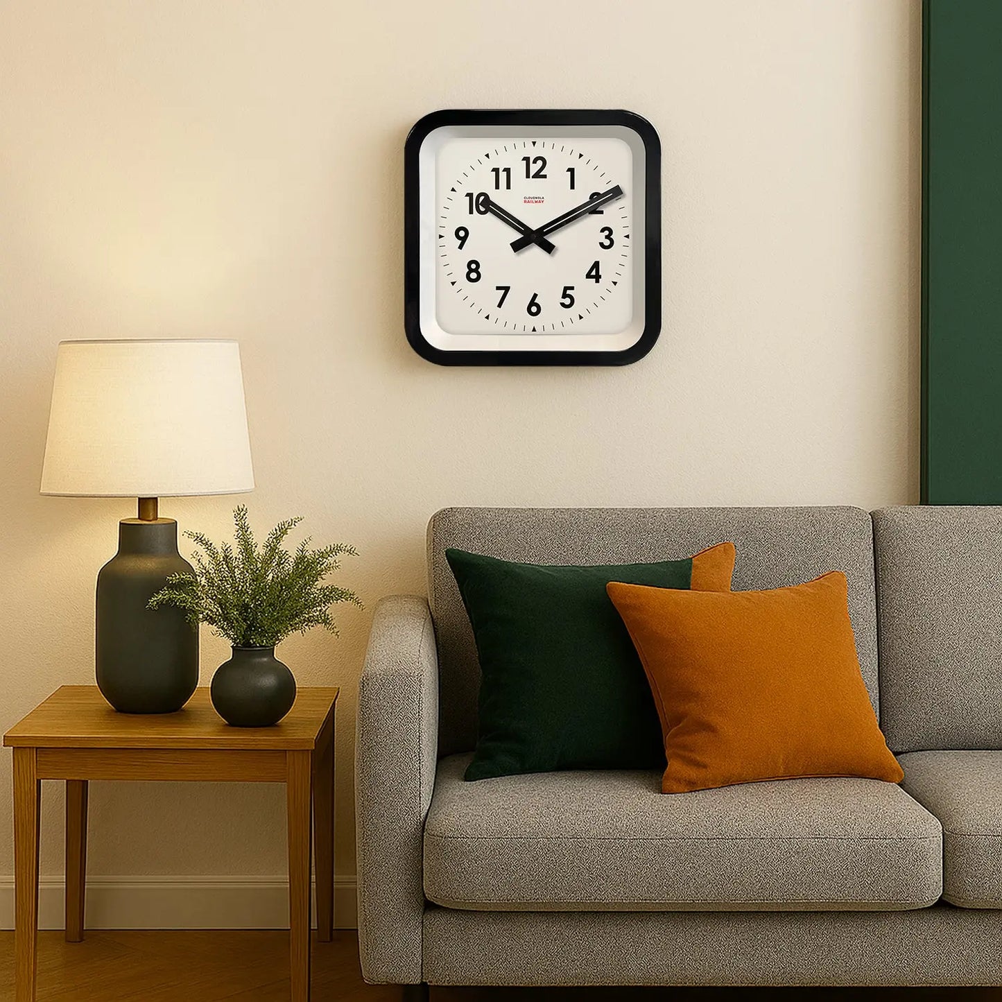 Big Railway Black Square Indoor / Outdoor Clock Cloudnola