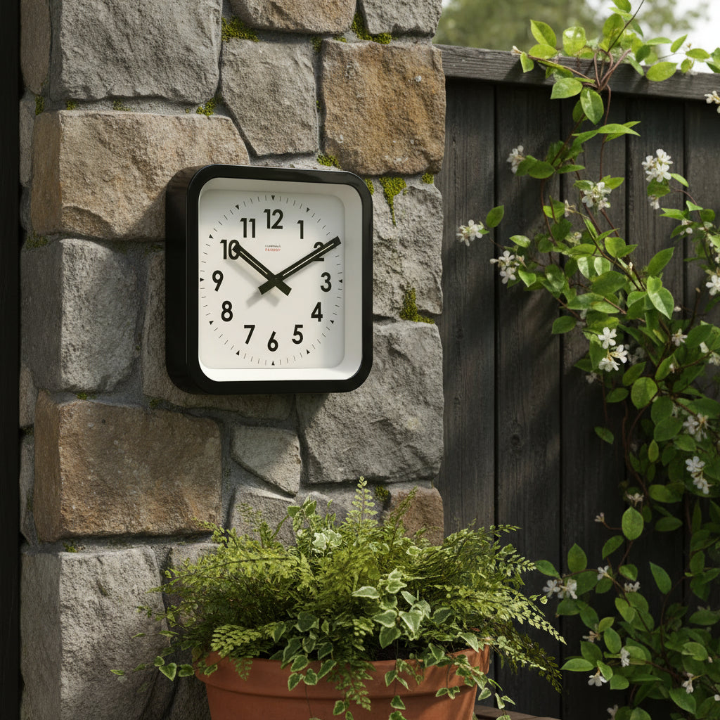 Big Railway Black Square Indoor / Outdoor Clock Cloudnola