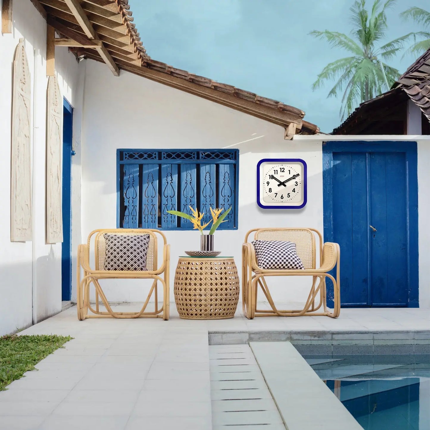 Big Railway Blue Indoor/Outdoor Clock Cloudnola