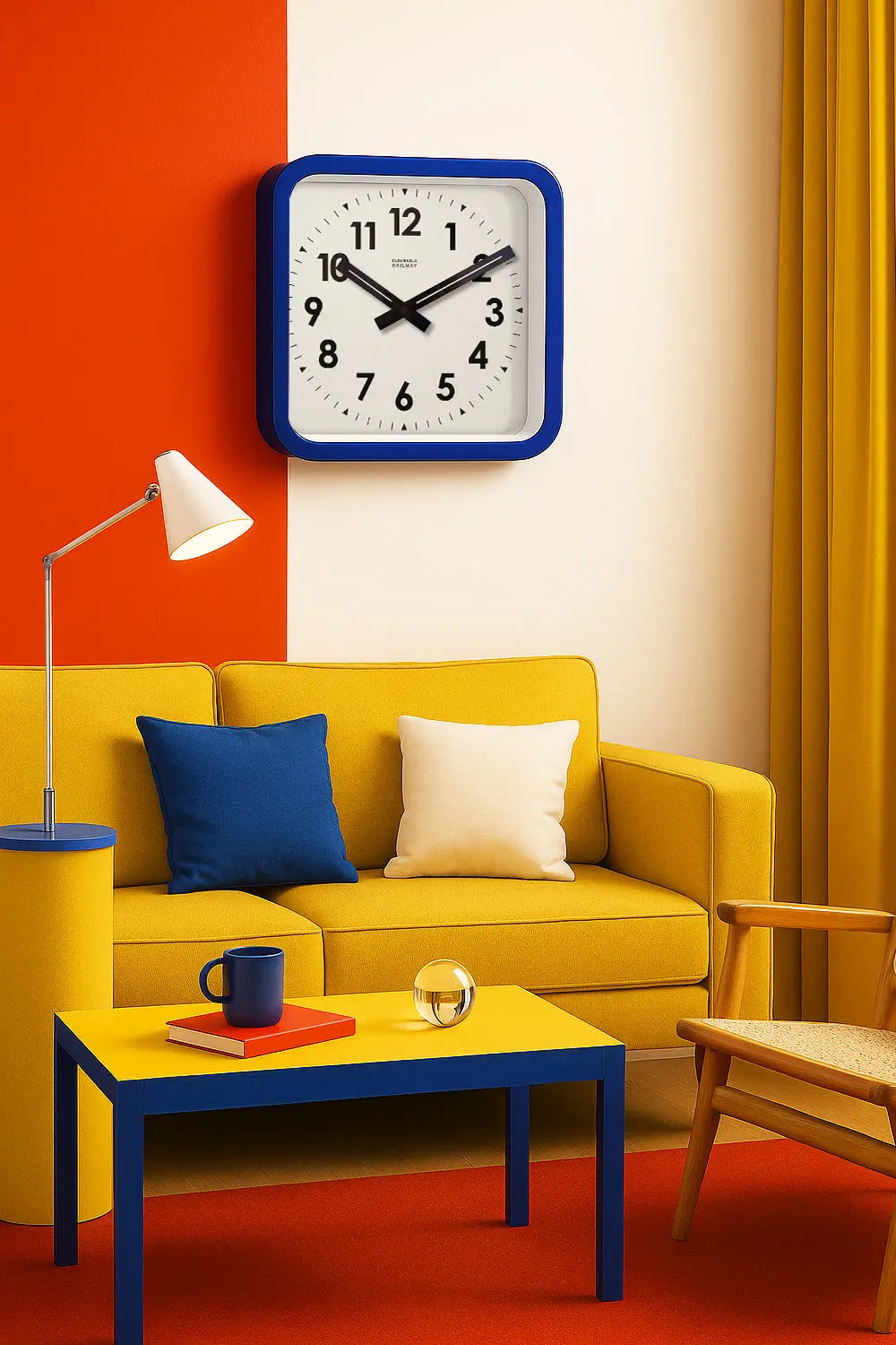 Big Railway Blue Square Indoor / Outdoor Clock Cloudnola