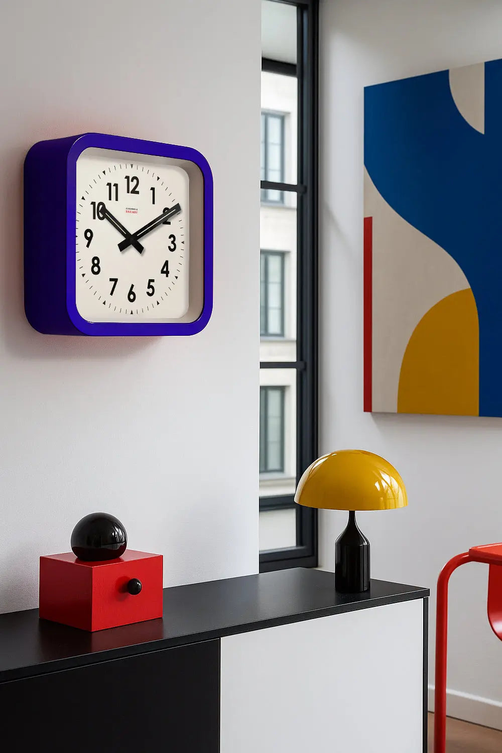 Big Railway Blue Square Indoor / Outdoor Clock Cloudnola
