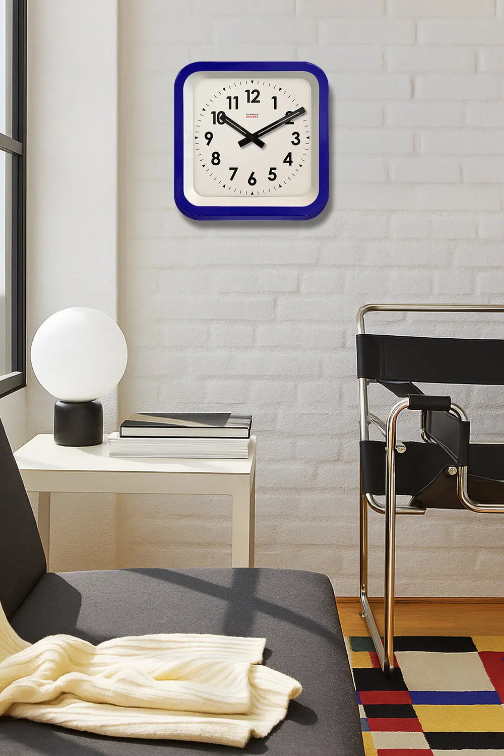 Big Railway Blue Square Indoor / Outdoor Clock Cloudnola