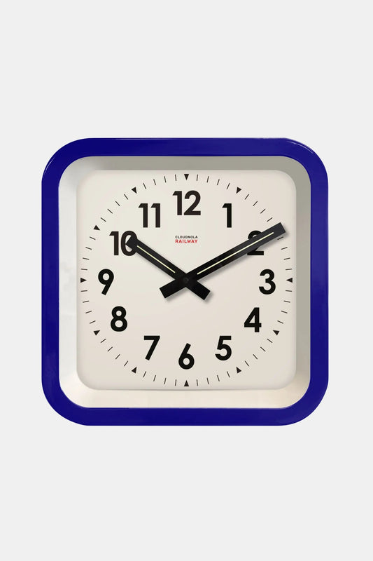 Big Railway Blue Square Indoor / Outdoor Clock Cloudnola