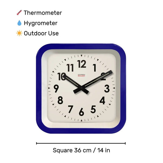 Big Railway Blue Square Indoor / Outdoor Clock Cloudnola