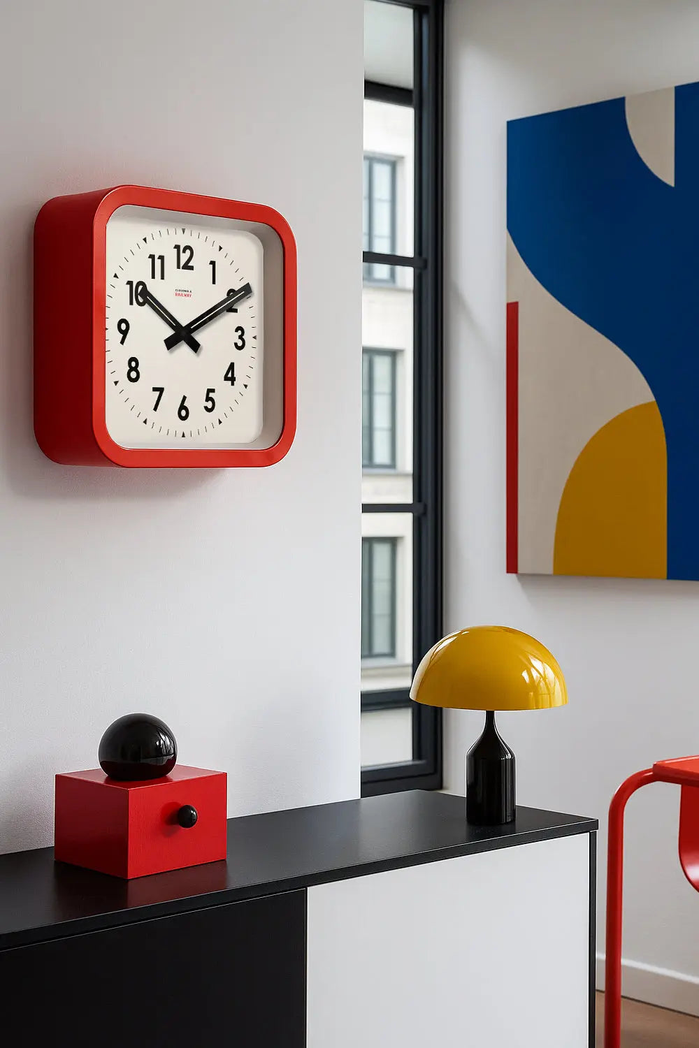 Big Railway Red Square Indoor / Outdoor Clock Cloudnola