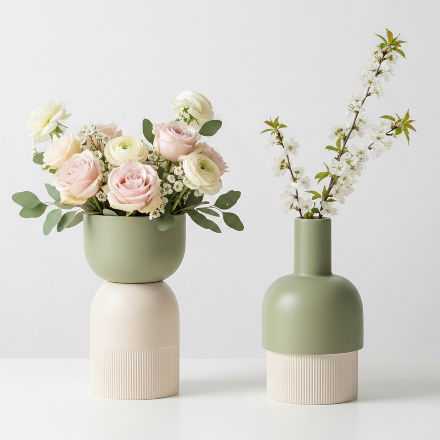 Flip Reversible Ceramic Vase – Ivory & Olive Medium