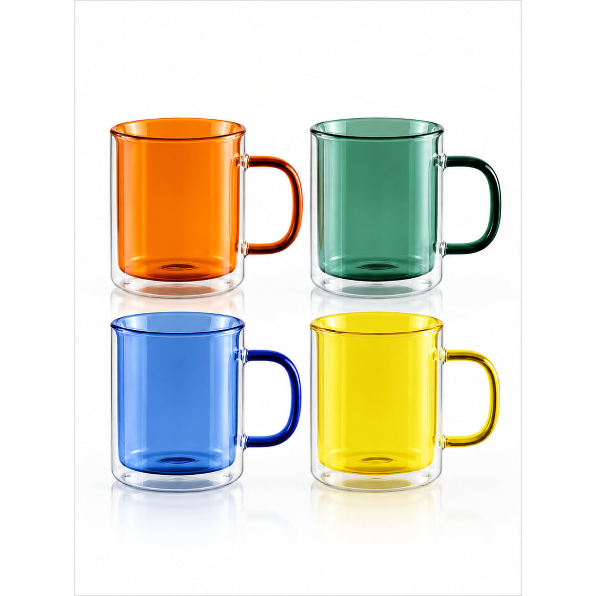 Cubo Double-Wall Glass Mugs – Multicolor, Set of 4 – 380 ml