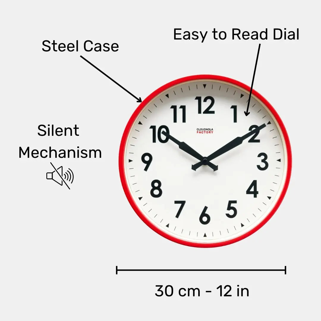 Factory Red Wall Clock – Red Clock | Cloudnola Cloudnola