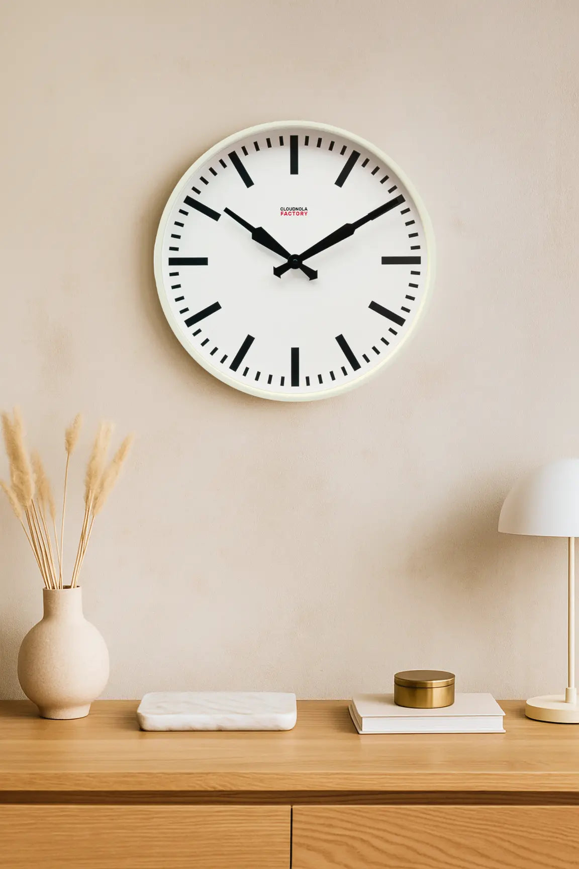 Factory White XL – White Wall Clock | Cloudnola Cloudnola
