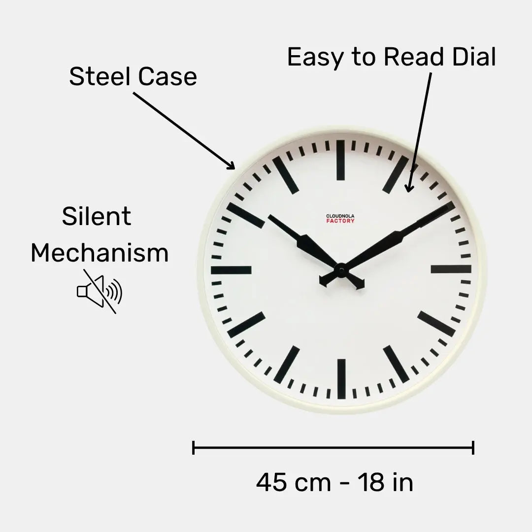 Factory White XL – White Wall Clock | Cloudnola Cloudnola