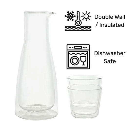 Rocks Set Clear – Double-Wall - Set Carafe & 2 Glasses Cloudnola