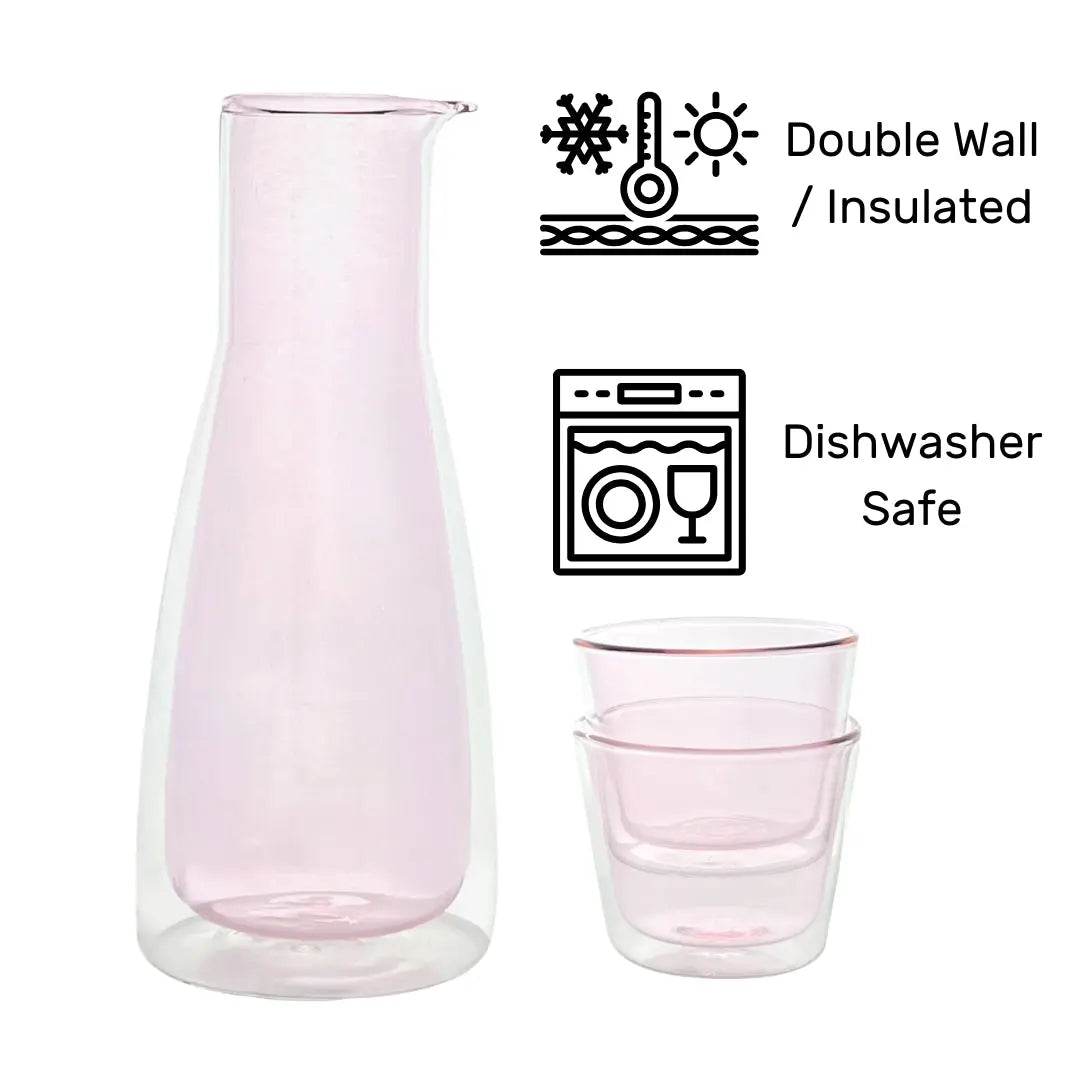Rocks Set Pink – Double-Wall - Set Carafe & 2 Glasses Cloudnola