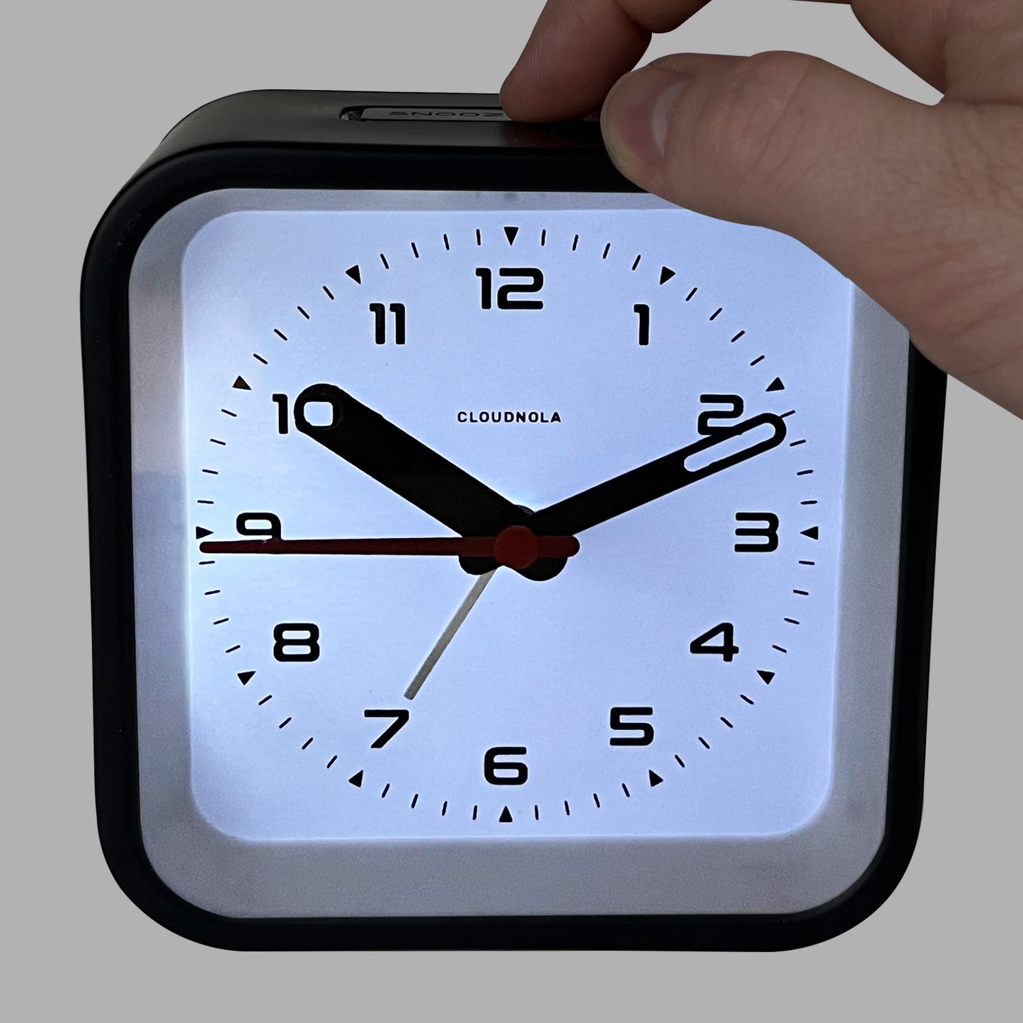 Railway Black Alarm Clock - Square Design - Silent with Snooze & LED Light