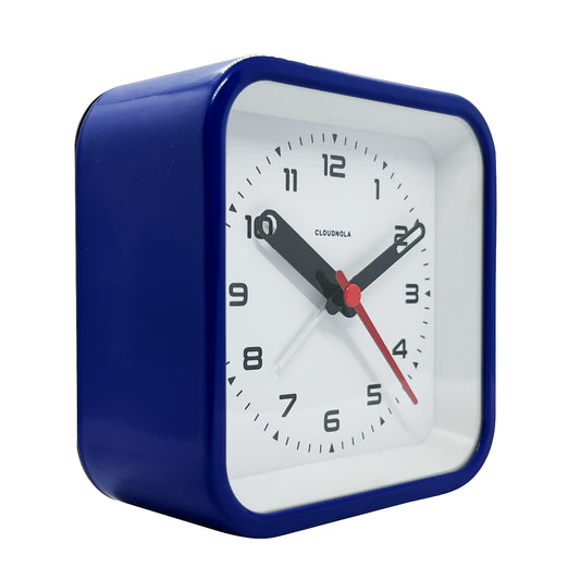 Railway Blue Alarm Clock - Square, Silent, LED Light - Modern Precision