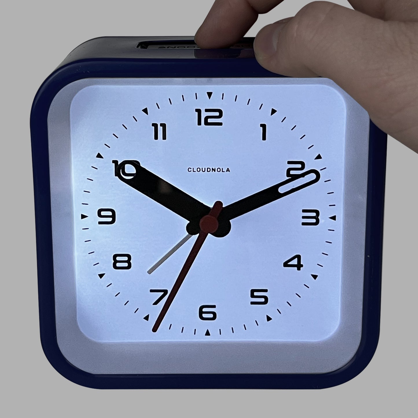 Railway Blue Alarm Clock - Square, Silent, LED Light - Modern Precision