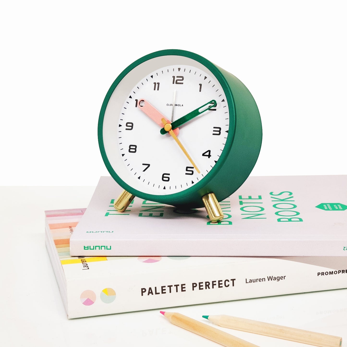 Studio Miami Green Alarm Clock - Vibrant Elegance - Golden-Legged Timepiece