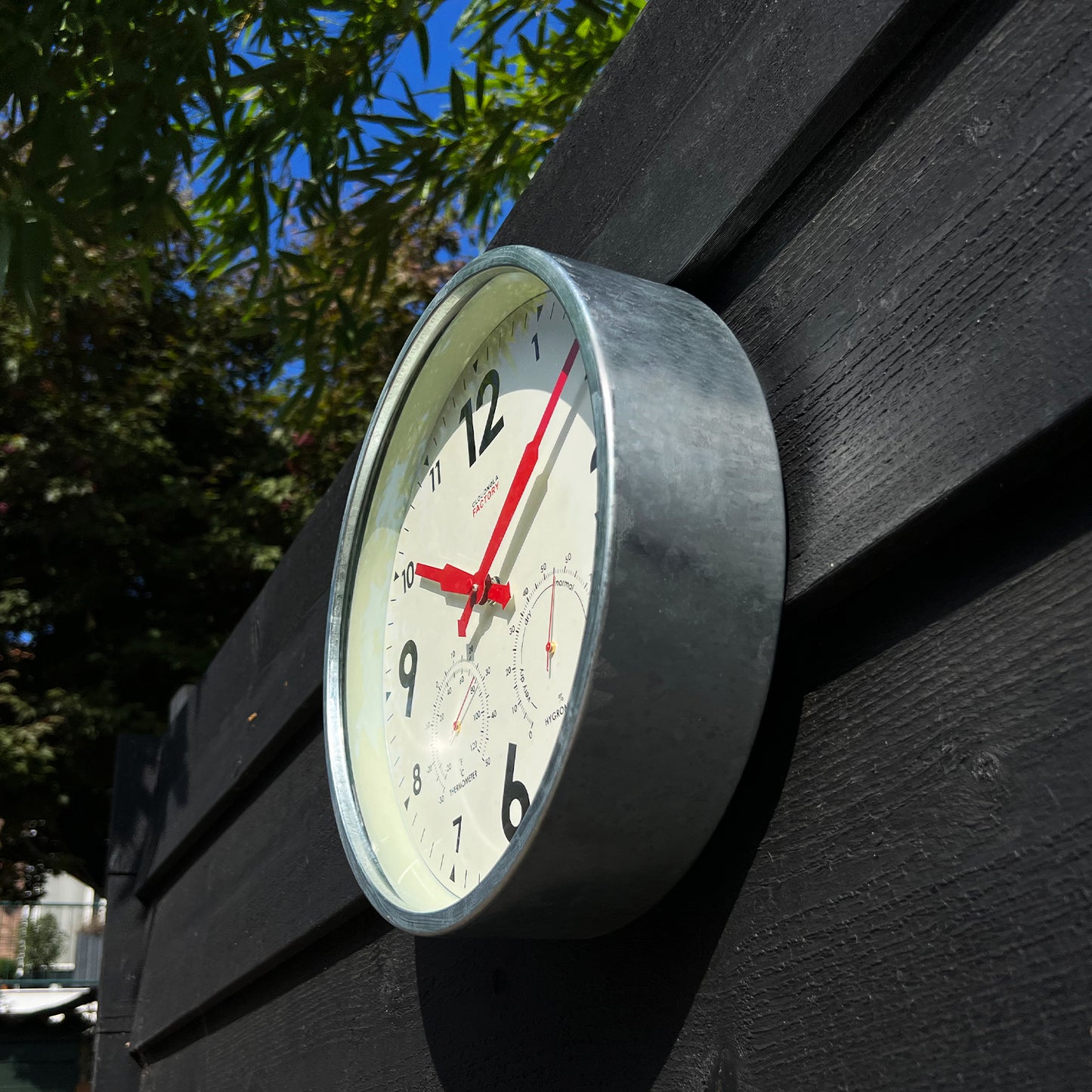 Factory Outdoor Zinc - Diameter 11.81 - Wall Clock - Weatherproof Station with Hygrometer & Temperature Readings