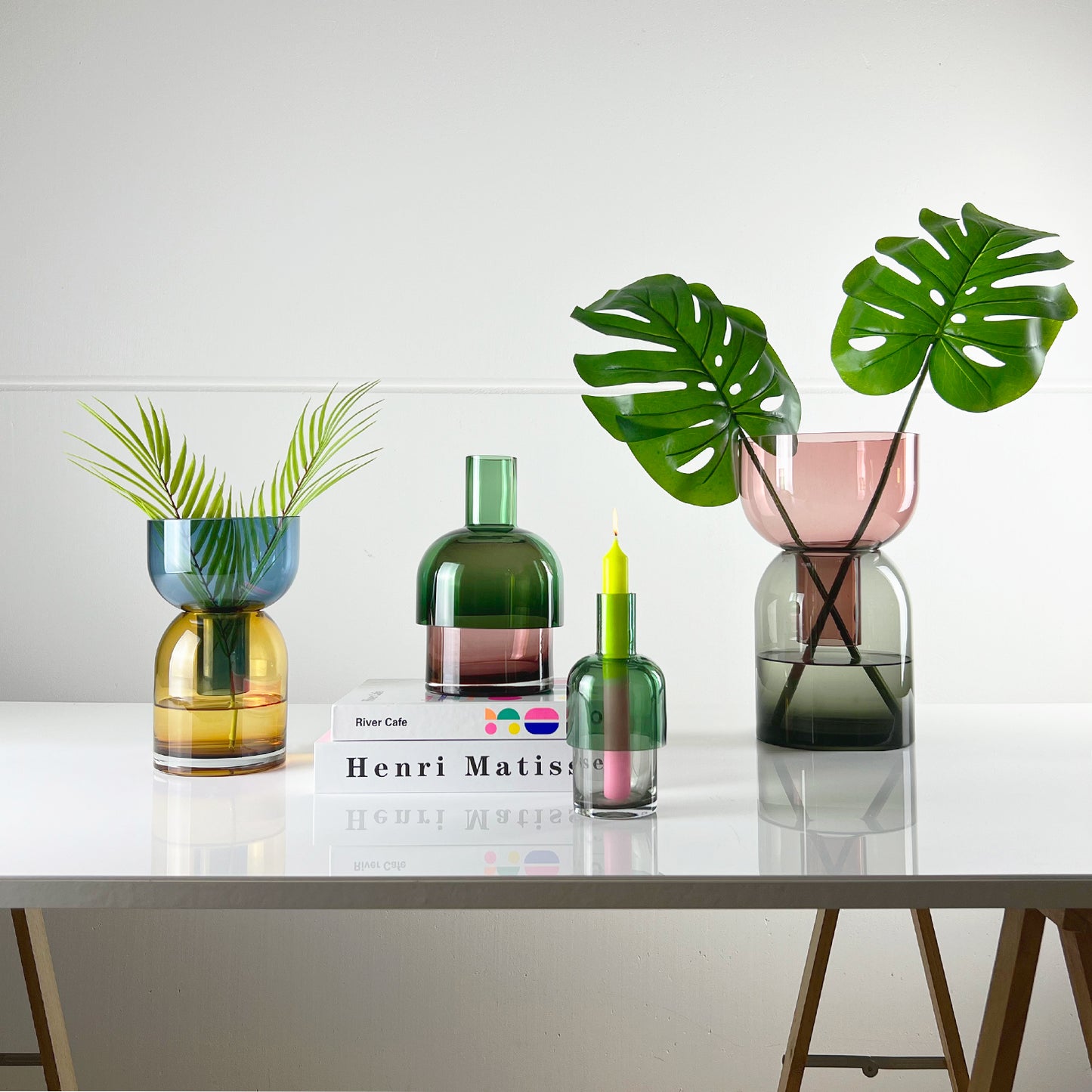 Flip Vase Large Green and Pink Glass Vase