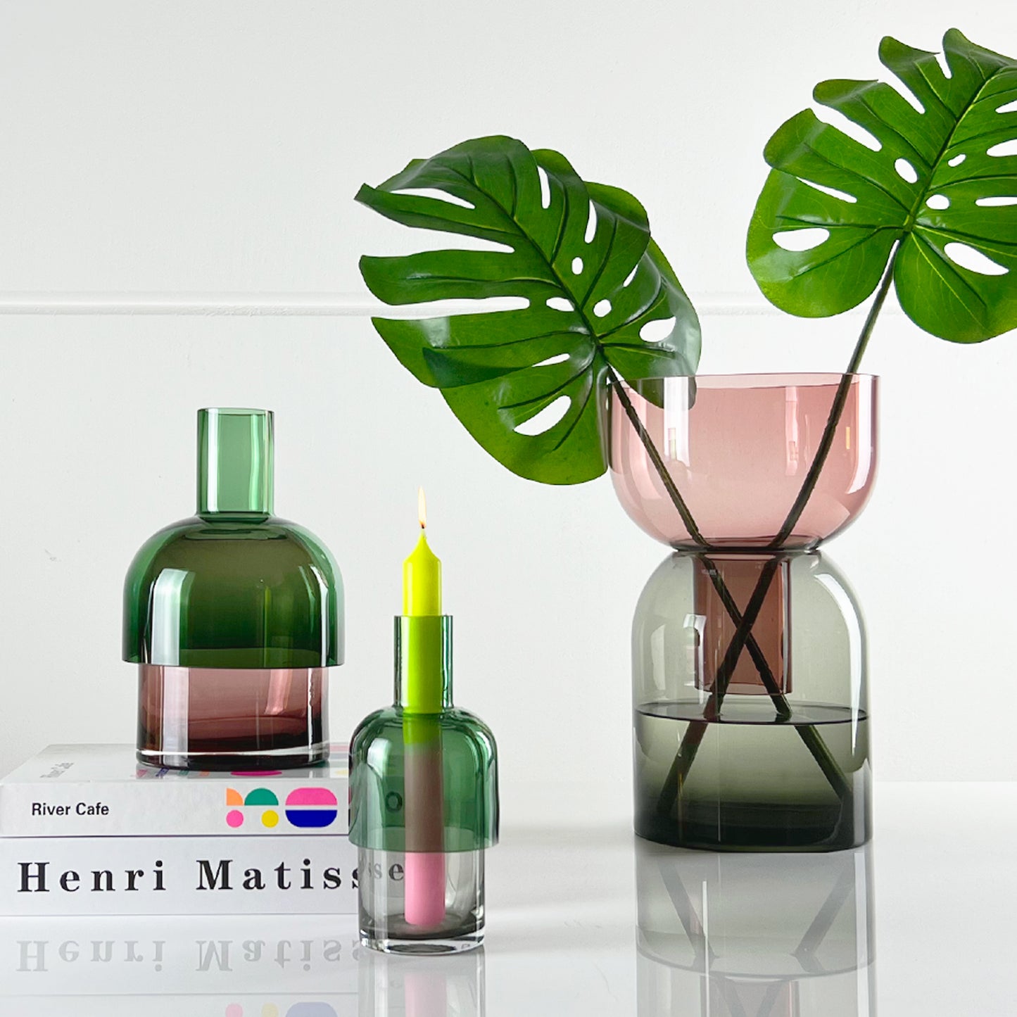 Flip Vase Large Green and Pink Glass Vase