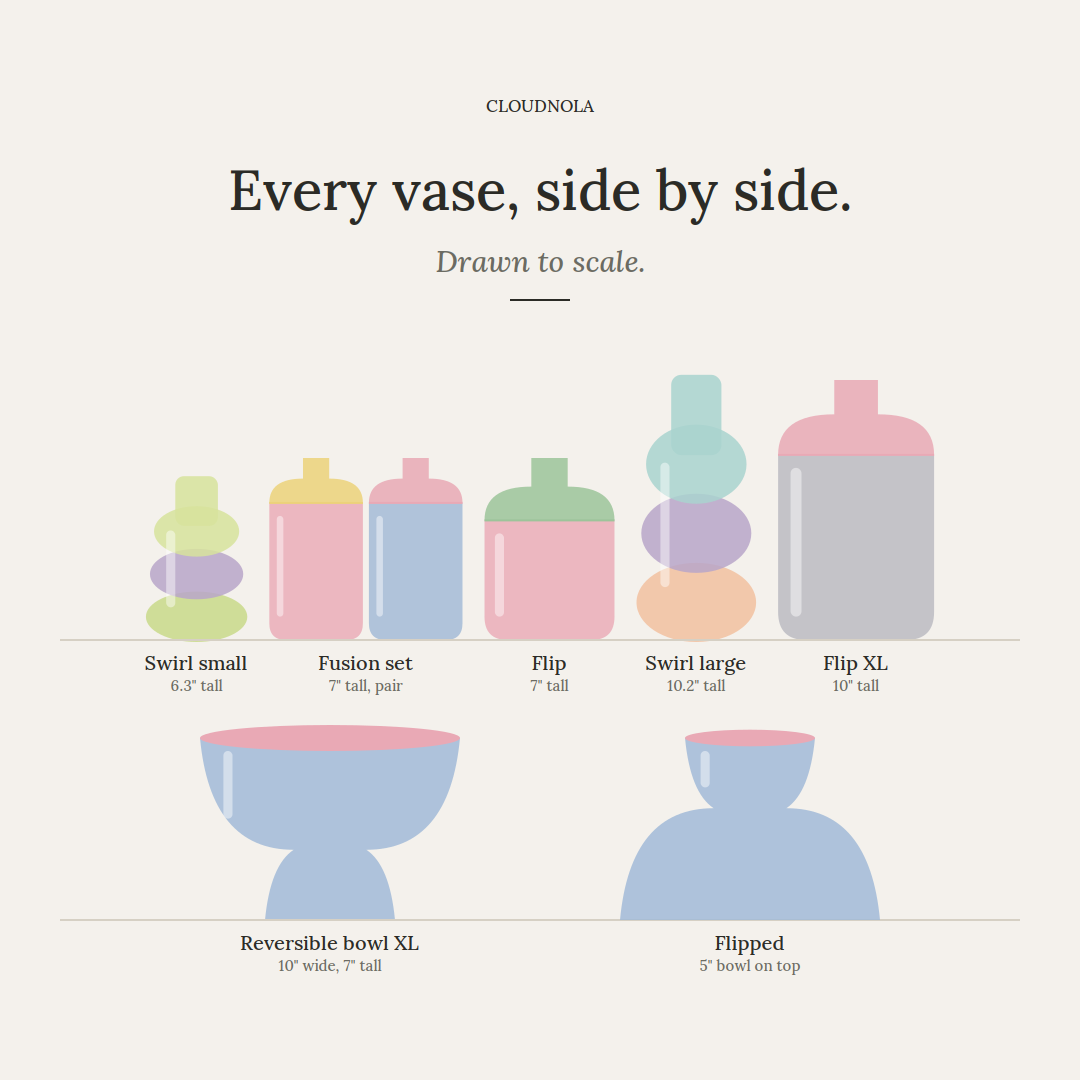 Vase Size Guide: Flip, Swirl & Reversible Bowls | Cloudnola