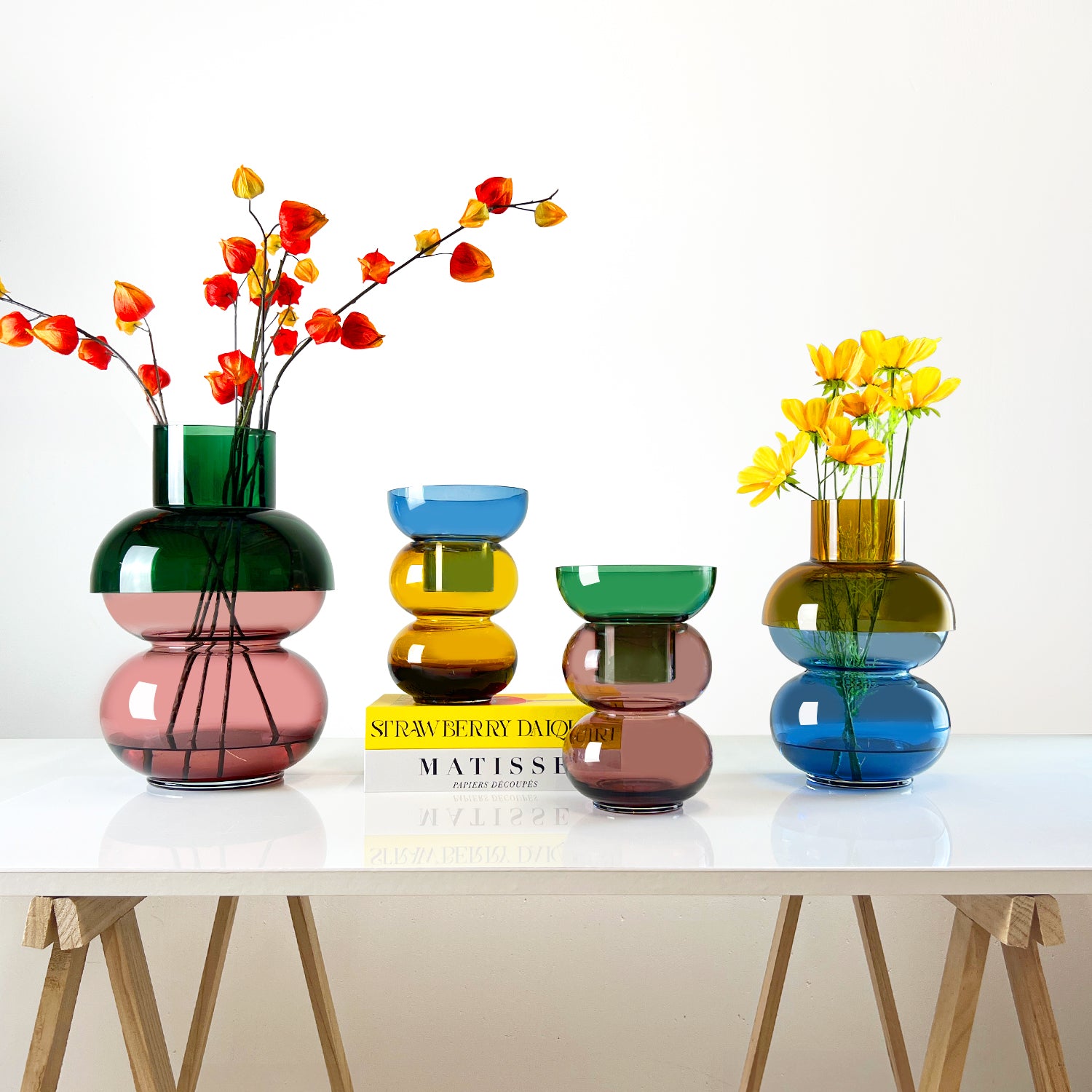 Bubble Vases: Colorful Amber & Blue, Red & Green Combinations in 3 Sizes | Cloudnola