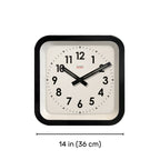 Big Railway Black Square Kitchen Wall Clock with minimalist black frame and bold numbers, Dutch Design, Functional Design.