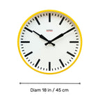 Factory Yellow XL Clock with bold black markers and hands, minimalist Dutch design, Functional Design for modern home decor.