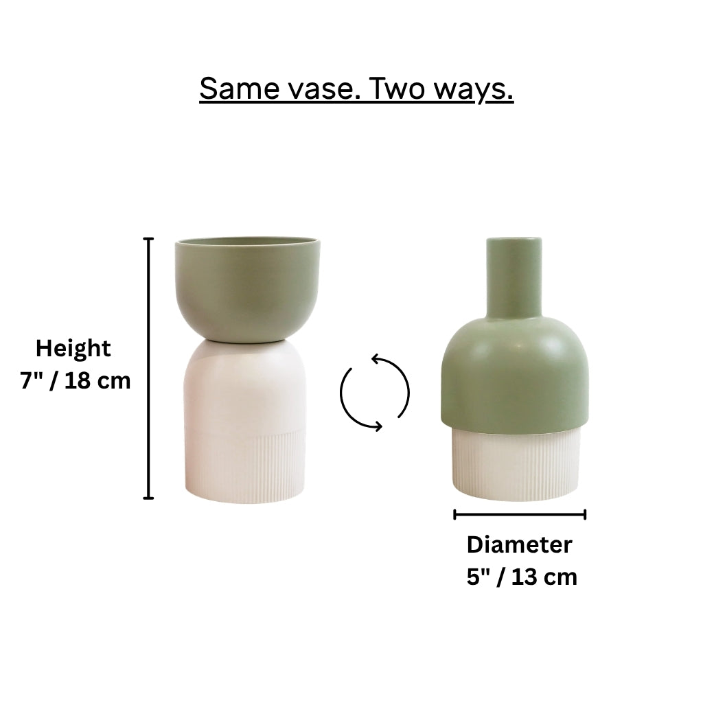 Flip Reversible Ceramic Vase – Ivory & Olive