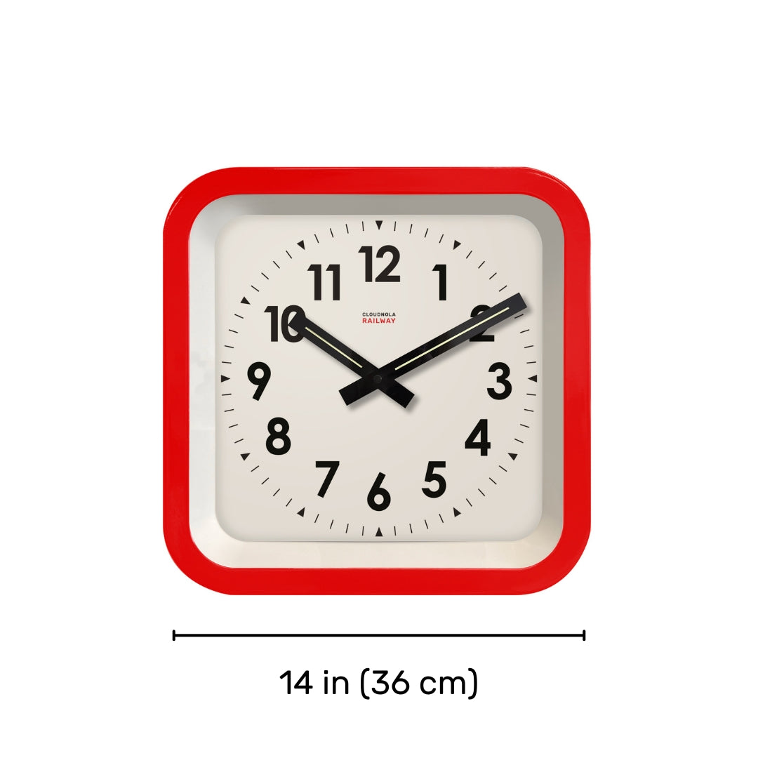 Big Railway Red Square Kitchen Wall Clock