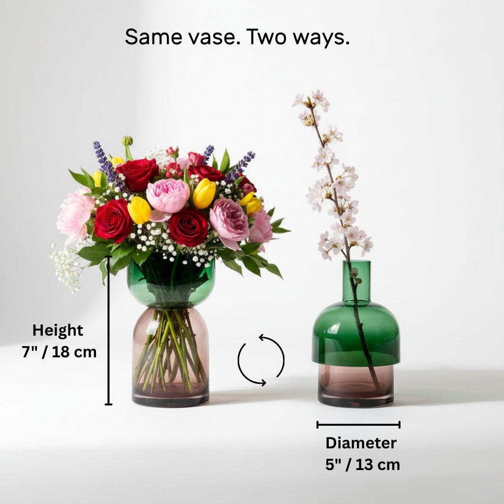 Flip Reversible Glass Vase – Pink & Green Medium