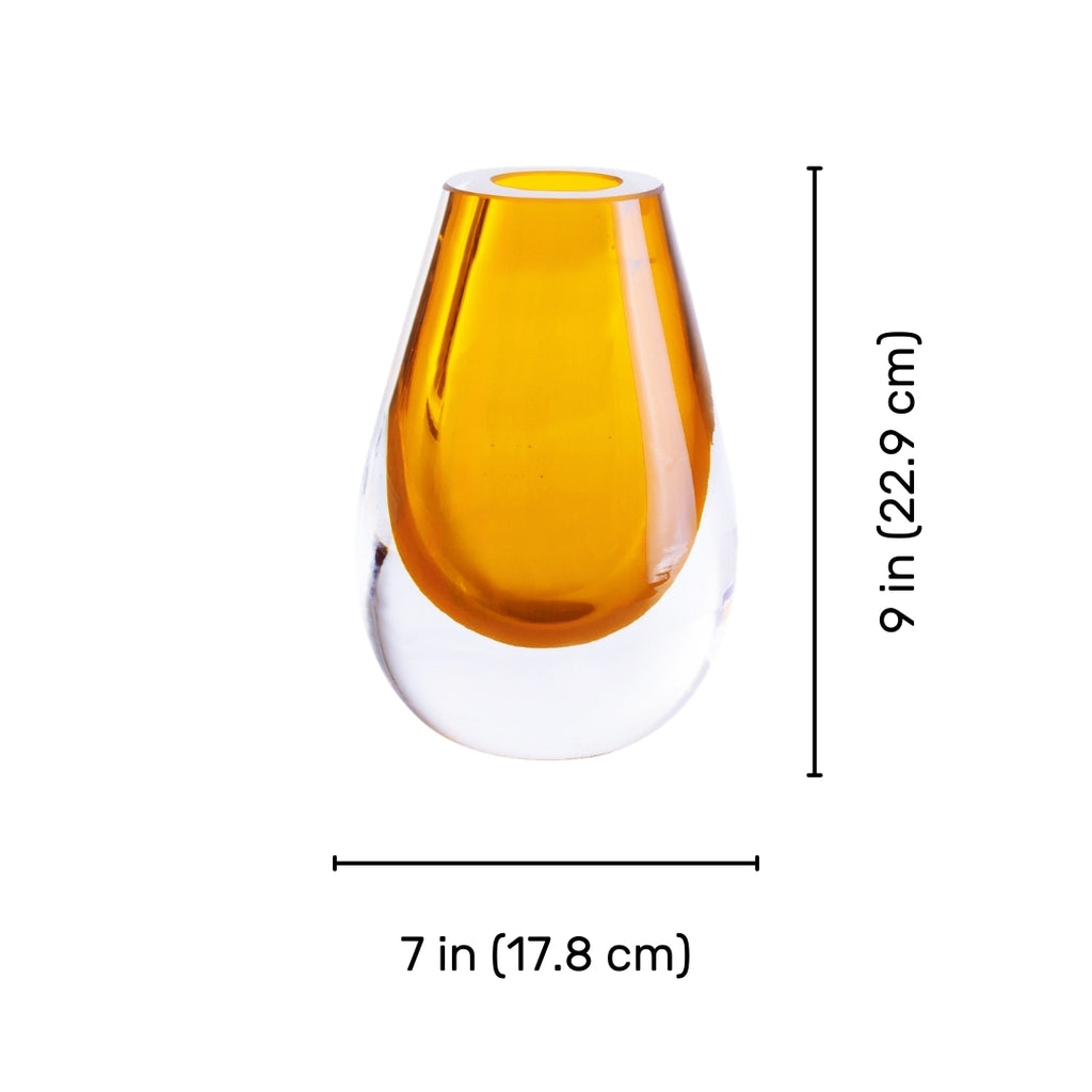 Drop Teardrop Glass Vase – Yellow, a handblown sculptural glass vase in Dutch Design with functional design for modern decor