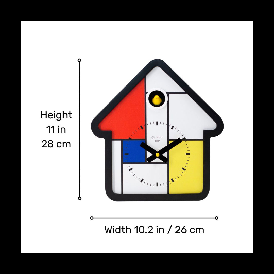 Preorder - Mondrian Cuckoo Clock with colorful geometric design, Dutch Design, functional design, modern cuckoo clock for living room