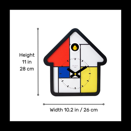 Preorder - Mondrian Cuckoo Clock with colorful geometric design, Dutch Design, functional design, modern cuckoo clock for living room