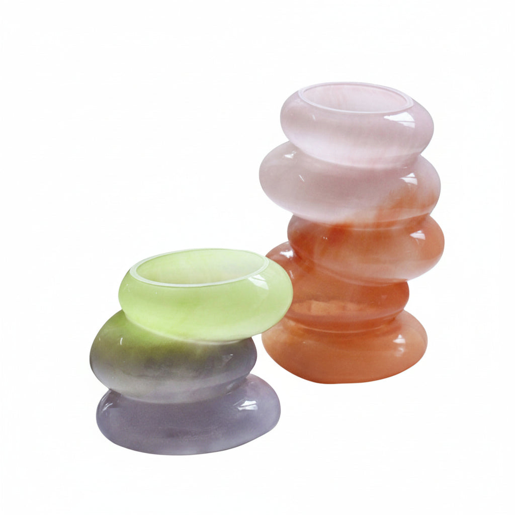 Swirl Glass Vase Set – Peach & Lime featuring sculptural handblown glass with Dutch design and functional design accents