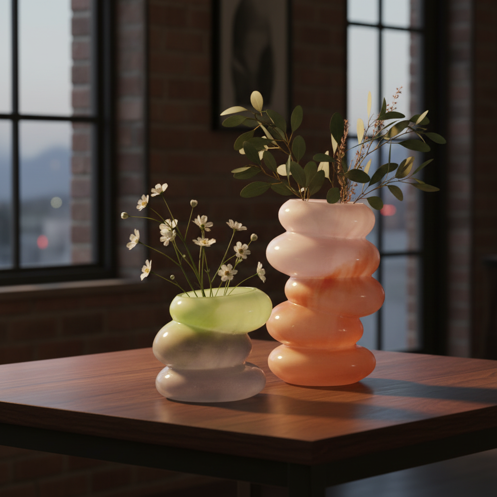 Swirl Peach & Lime Glass Vase Set