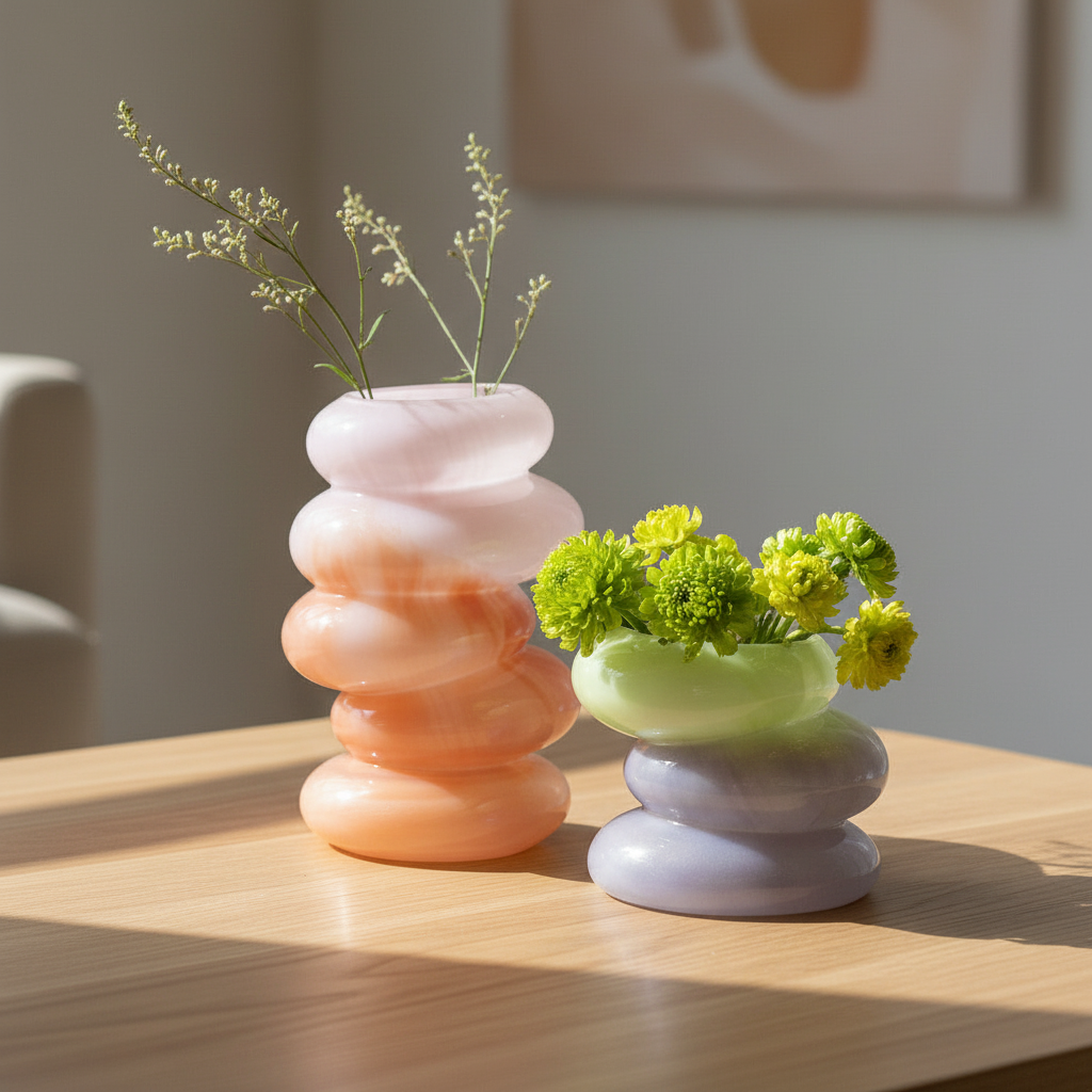 Swirl Peach & Lime Glass Vase Set