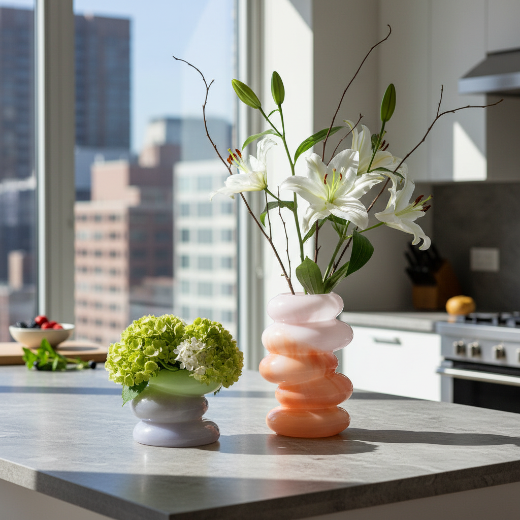 Swirl Peach & Lime Glass Vase Set