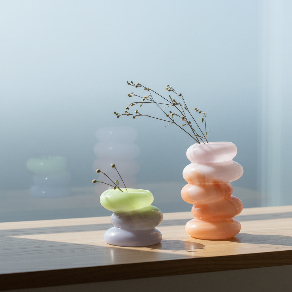 Swirl Peach & Lime Glass Vase Set