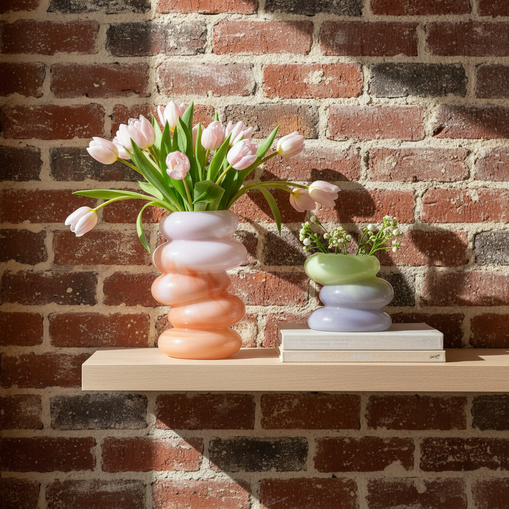 Swirl Peach & Lime Glass Vase Set