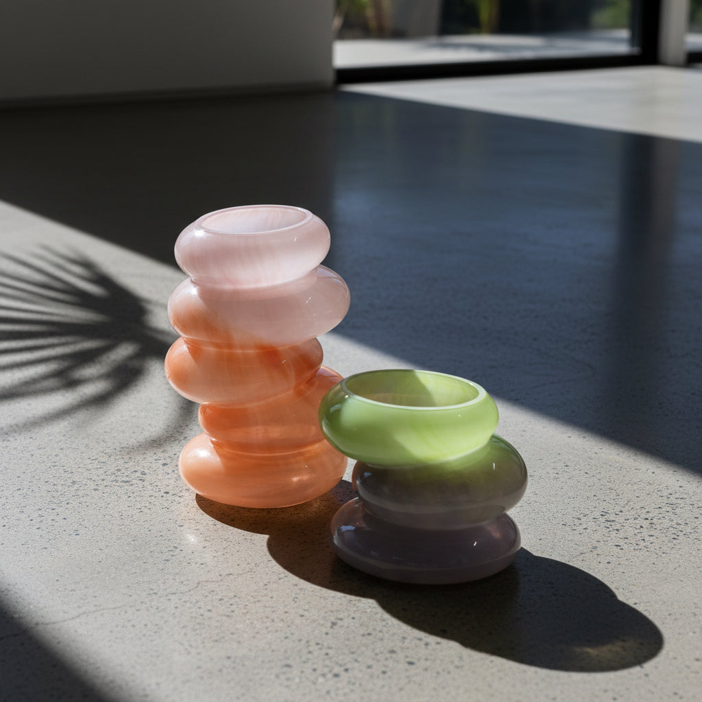 Swirl Glass Vase Set – Peach & Lime