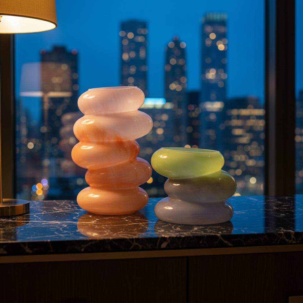 Swirl Glass Vase Set – Peach & Lime