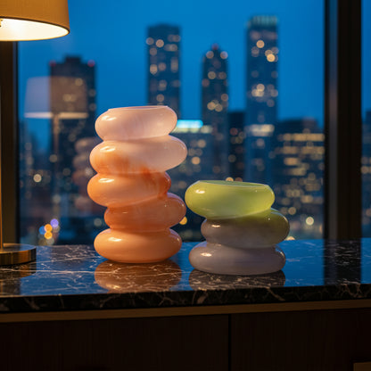 Swirl Glass Vase Set – Peach & Lime