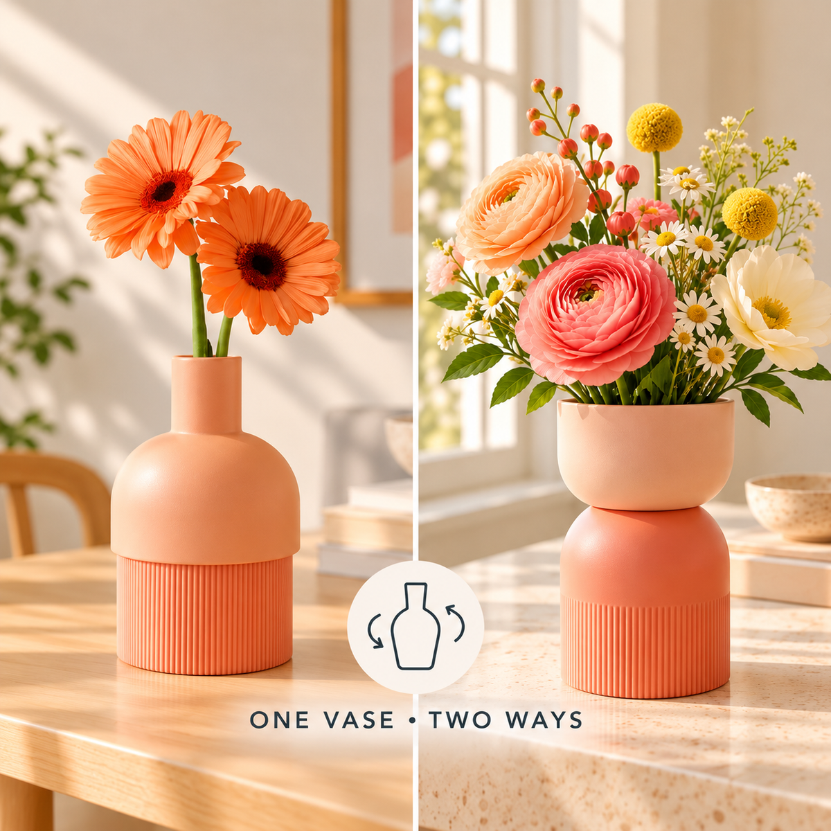 Flip Reversible Ceramic Vase – Coral and Nude