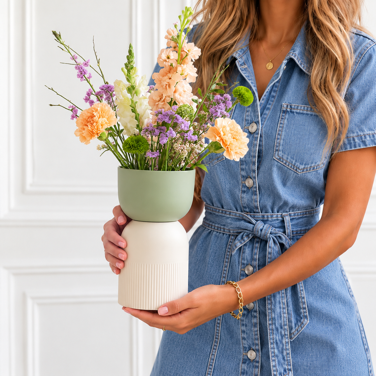 Flip Reversible Ceramic Vase – Ivory & Olive