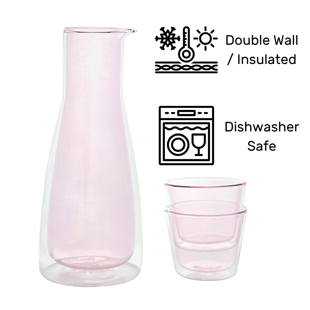 Rocks Set Pink – Double-Wall - Set Carafe & 2 Glasses