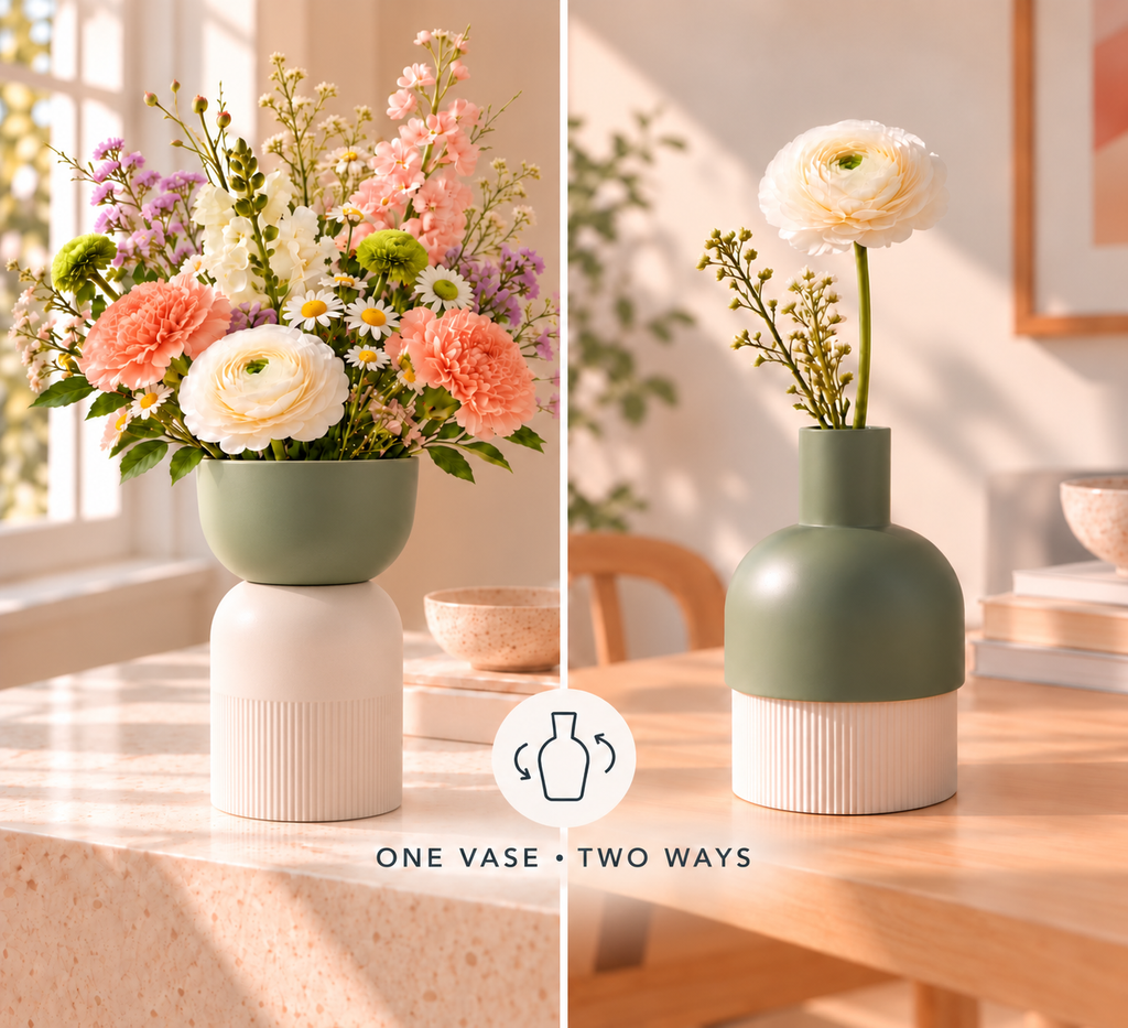 Flip Reversible Ceramic Vase – Ivory & Olive