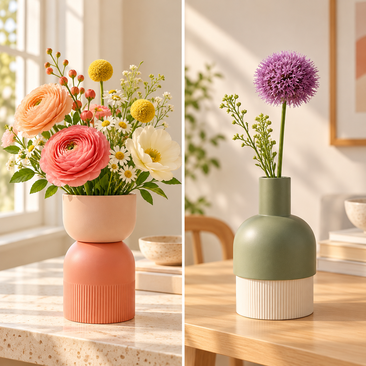 Flip Reversible Ceramic Vase – Ivory & Olive