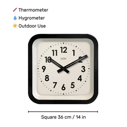 Big Railway Black Square Indoor / Outdoor Clock Cloudnola