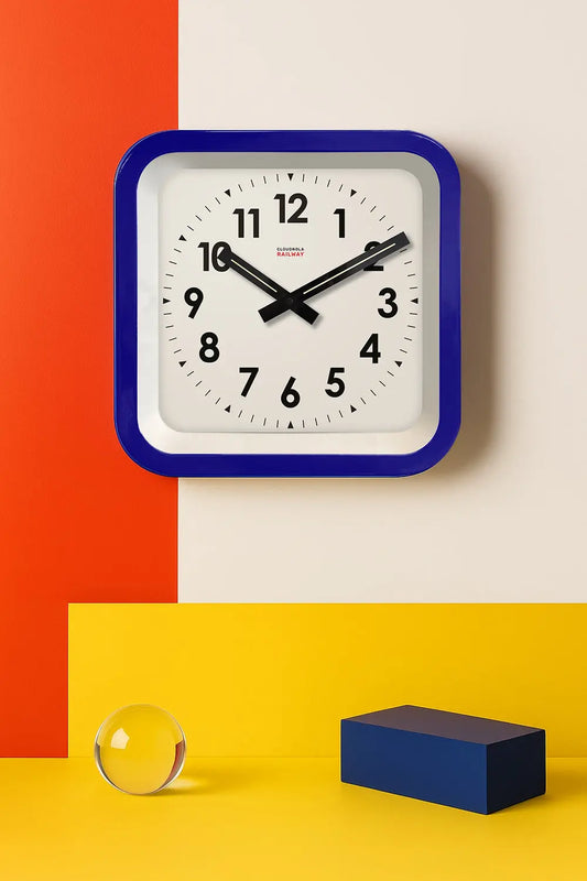 Big Railway Blue Square Indoor / Outdoor Clock Cloudnola